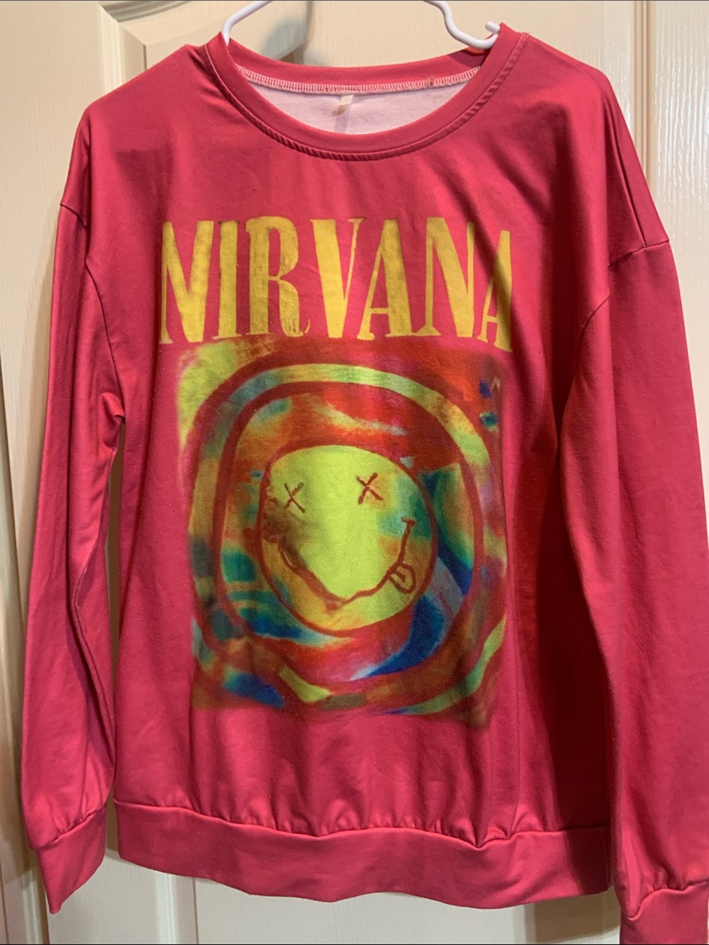 NIRVANA Pink Kids' Long-Sleeve Graphic Sweatshirt. Size Large